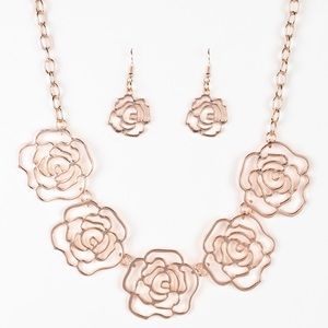 Paparazzi rose gold rose necklace and earrings